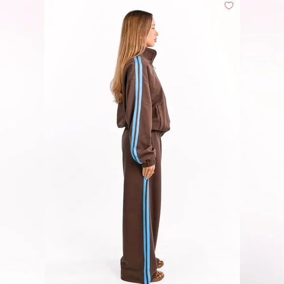 beginning boutique brown & blue striped track suit - Picture 3 of 12